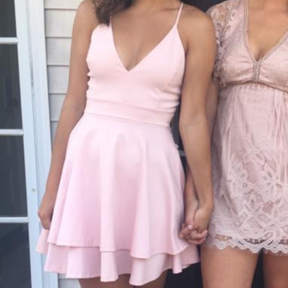 Dainty Hooligan Pink Lace Back Skater Dress